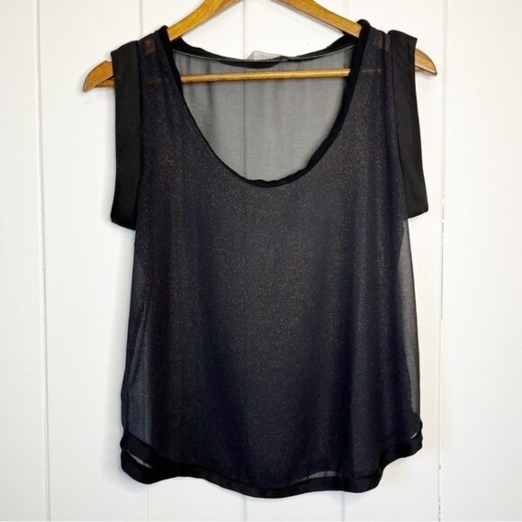 Guess Black with Gold Sparkle Sheer Scoop Neck Top. Size XS. - Picture 1 of 8